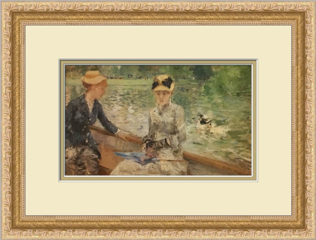 Berthe Morisot Summer's Day Custom Framed Art Print: Berthe Morisot Summer's Day Custom Framed Art Print This exquisite print titled "Summer's Day" by Berthe Morisot captures the essence of Americana figurative art. The artwork is a medium-sized offset