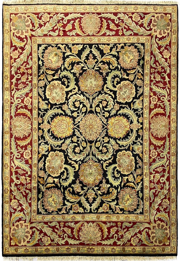 8 x 10 Handmade Jaipour Quality Wool Rug Black Burgundy Mahal Design: 8 x 10 Handmade Jaipour Quality Wool Rug Black Burgundy Mahal Design Free continental US Shipping Elevate your home decor with this exquisite 8' x 10' Handmade Jaipour Quality Lustrous Dense Wool Rug.