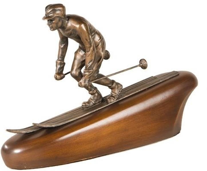 Dynamic Downhill Skier Sculpture Lodge Style Resin 8.5H 12W 3.5D: Dynamic Downhill Skier Sculpture Lodge Style Resin 8.5H 12W 3.5D This item is made at time of order. Please allow 42 to 70 days for production. Capture the thrill of winter sports with this stunning D
