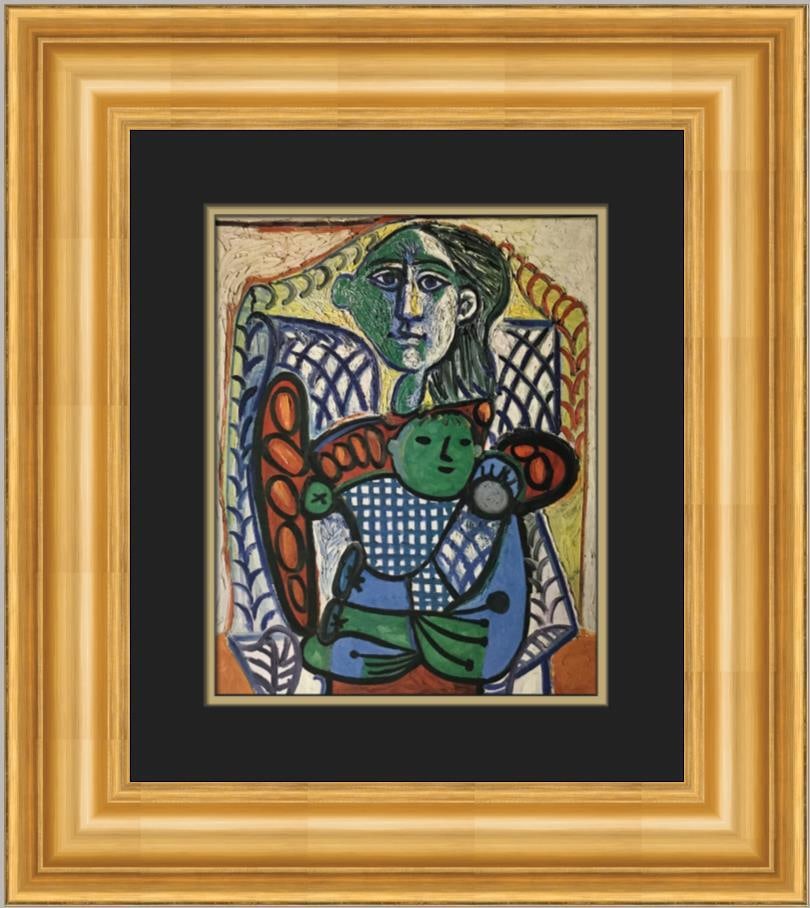 Pablo Picasso Claude in Mother's Arms Custom Framed Print 21x19: Pablo Picasso Claude in Mother's Arms Custom Framed Print 21x19 This exquisite custom framed print features Pablo Picasso's iconic artwork, "Claude in his Mother's Arms." The print showcases a captiva