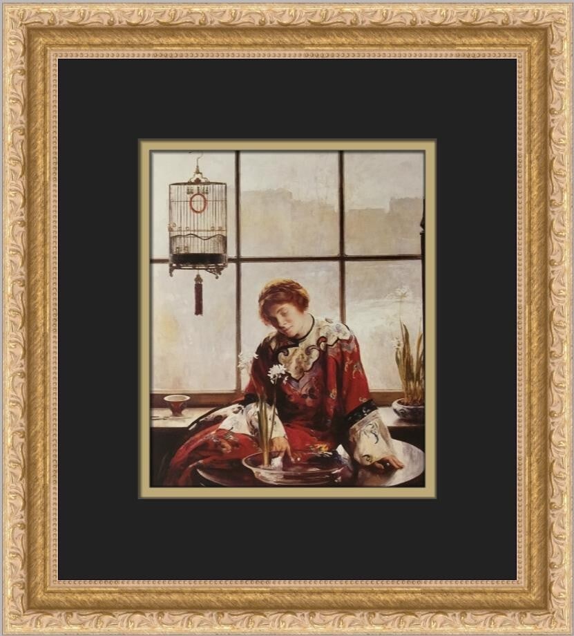 Joseph DeCamp Red Kimono Custom Framed Art Print 1987: Joseph DeCamp Red Kimono Custom Framed Art Print 1987 This Joseph DeCamp "Red Kimono" custom framed print captures the essence of Expressionism, Impressionism, and Realism. Measuring 12 in. wide by 13