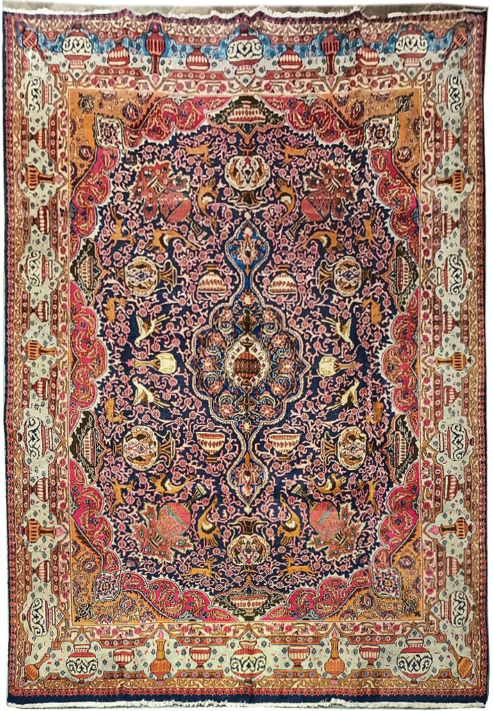 Authentic Persian Kashmar Rug 9.7 x 13.5 Hand-Knotted Wool Antique Design: Authentic Persian Kashmar Rug 9.7 x 13.5 Hand-Knotted Wool Antique Design Free continental US Shipping Experience the timeless elegance of this hand-knotted Authentic Persian Kashmar Rug, measuring 9.