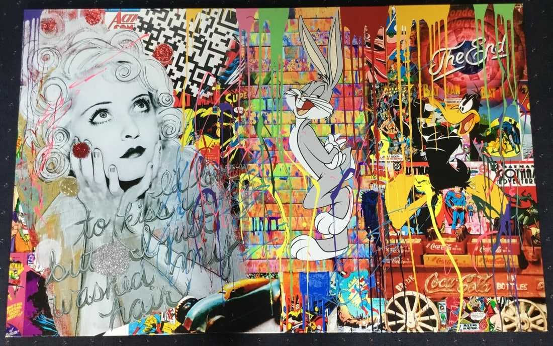 Oliver Neilson Kiss Ya Limited Edition Signed Mixed Media Giclee Canvas Art: Oliver Neilson Kiss Ya Limited Edition Signed Mixed Media Giclee Canvas Art This striking artwork titled "Kiss Ya" by Oliver Neilson showcases a unique mixed media giclee on canvas. Created in 2000, t