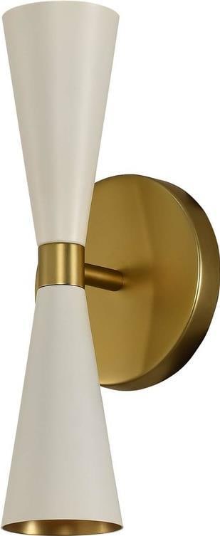Kalco MILO Mid-Century Modern 2-Light Wall Sconce Brass: Kalco MILO Mid-Century Modern 2-Light Wall Sconce Brass Introducing the Mid-Century Modern MILO Wall Sconce, a stunning blend of vintage charm and contemporary functionality. This two-light wall brack
