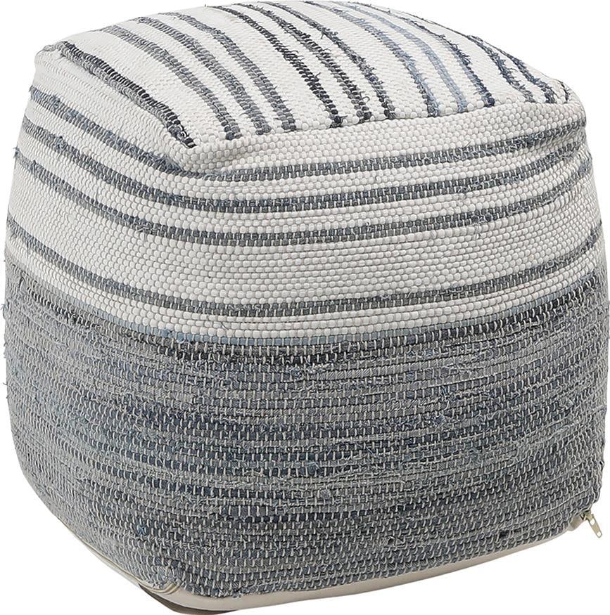Rustic Denim Chindi Pouf 16 Inch Cotton Footrest: Rustic Denim Chindi Pouf 16 Inch Cotton Footrest Enhance your living space with this Denim Chindi Pouf, embodying rustic charm and comfort. This versatile piece is perfect for adding a cozy touch to a