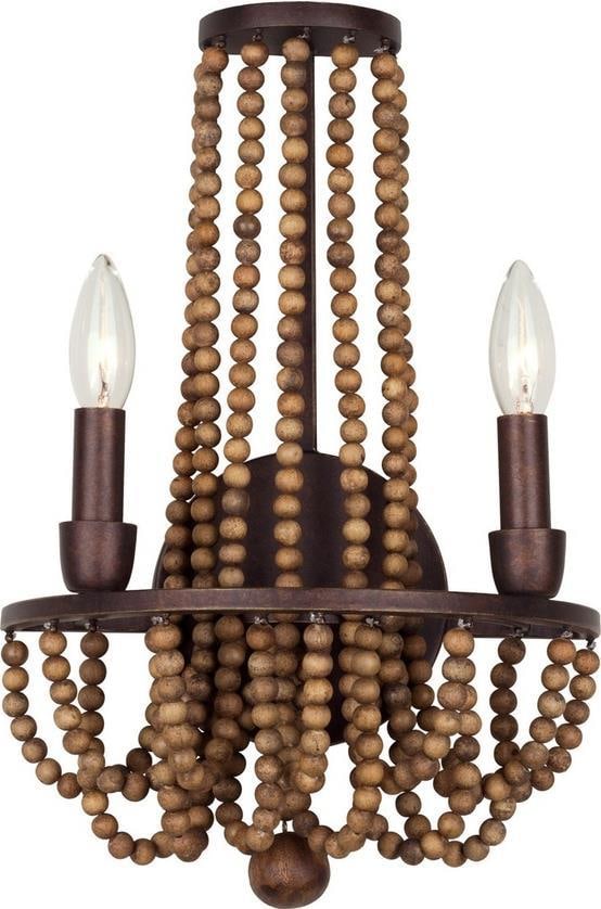 Kalco Beechwood Rustic Coastal 2-Light Wall Fixture with Wood Beads: Kalco Beechwood Rustic Coastal 2-Light Wall Fixture with Wood Beads Illuminate your space with this Rustic Coastal Light Fixture, designed with charming wood beads and a finish of Royal Mahogany. This