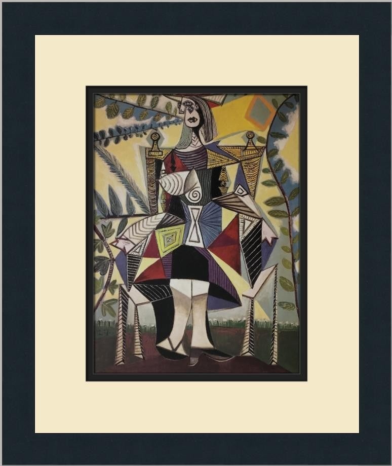 Pablo Picasso Portrait of Dora Custom Framed Print 1987: Pablo Picasso Portrait of Dora Custom Framed Print 1987 This custom framed print features Pablo Picasso's renowned artwork, "Portrait of Dora in a Garden," created in 1987. The piece showcases a fusio