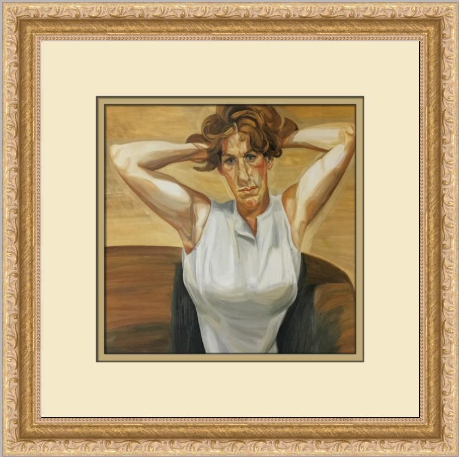 Lucian Freud Figure with Bare Arms Custom Framed Art Print 1987: Lucian Freud Figure with Bare Arms Custom Framed Art Print 1987 Presenting a stunning custom framed print of Lucian Freud's "Figure with Bare Arms," this artwork showcases the artist's unique style bl