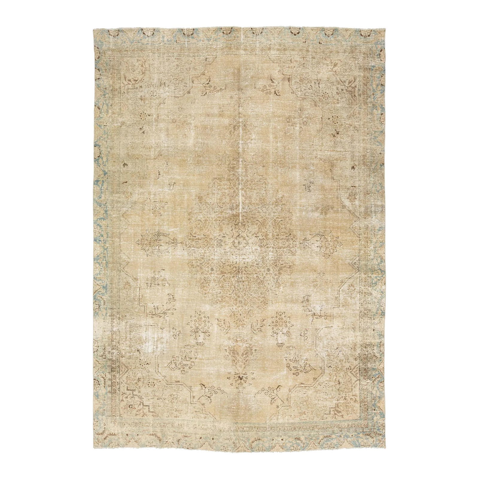 Vintage Beige Persian Tabriz Wool Rug 8'2 x 12' Rosette Design: Vintage Beige Persian Tabriz Wool Rug 8'2 x 12' Rosette Design Enhance your space with this exquisite vintage hand-knotted Persian Tabriz wool rug. Featuring a stunning beige field adorned with intric