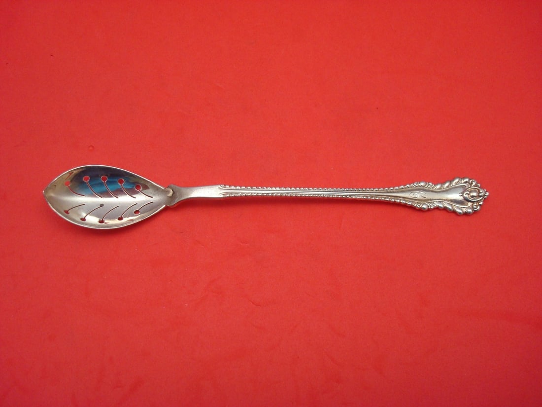 Dominick & Haff Mazarin Sterling Silver Olive Spoon 6.5" Monogrammed: Dominick & Haff Mazarin Sterling Silver Olive Spoon 6.5" Monogrammed Presenting a stunning olive spoon from the Mazarin pattern by Dominick & Haff. This exquisite piece is crafted from high-quality st