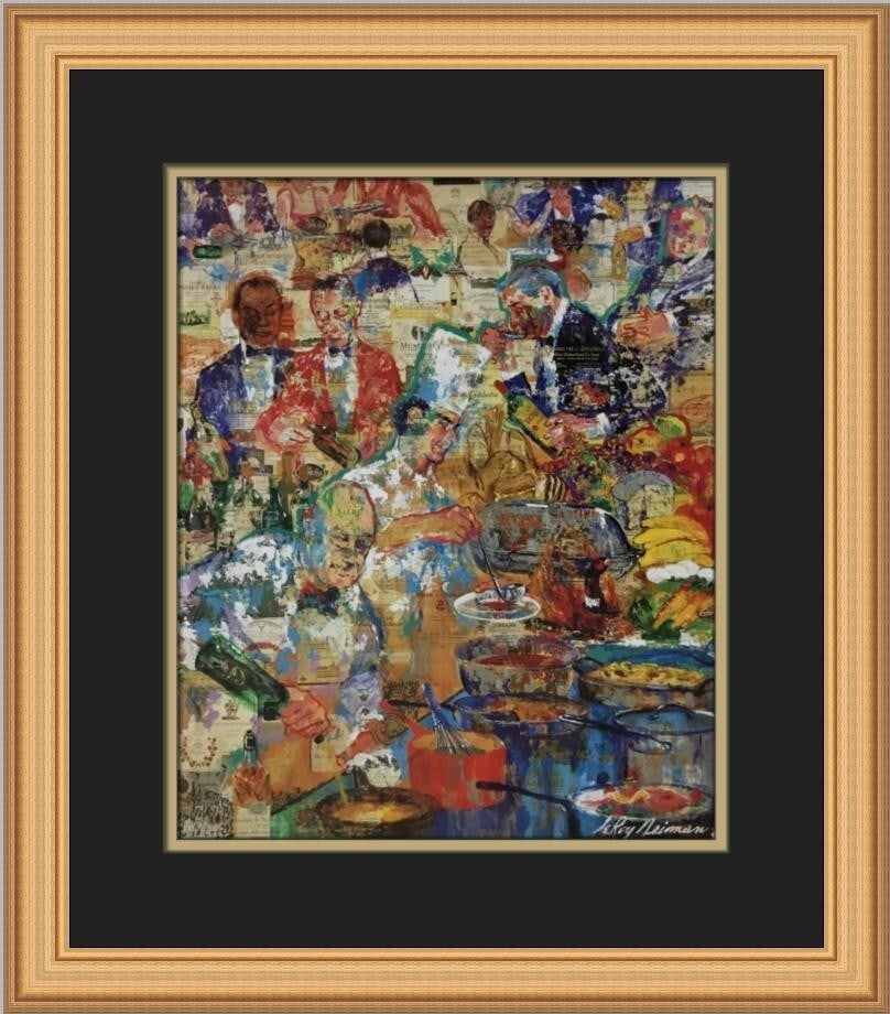 LeRoy Neiman Grand Cuisine Custom Framed Print 18x16 Expressionism Art: LeRoy Neiman Grand Cuisine Custom Framed Print 18x16 Expressionism Art This striking custom framed print, titled "Grand Cuisine" by renowned artist LeRoy Neiman, showcases the vibrancy and dynamism ch