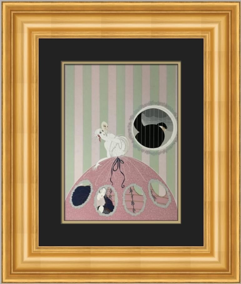 Erte Deception Art Deco Custom Framed Print 21 x 19: Erte Deception Art Deco Custom Framed Print 21 x 19 This exquisite custom framed print titled 'Deception' is a stunning piece by the renowned artist Erte, created in 1990. The artwork showcases the ic