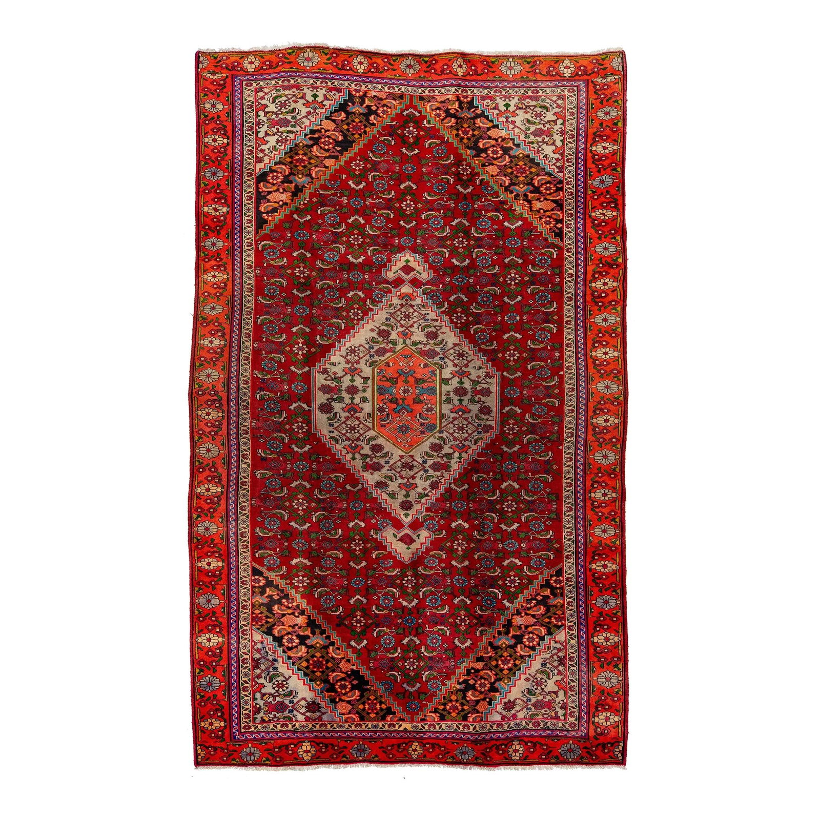 Vintage Persian Kashan Red Hand-Knotted Wool Rug 5'10 x 9'7: Vintage Persian Kashan Red Hand-Knotted Wool Rug 5'10 x 9'7 Discover a stunning vintage Persian Kashan hand-knotted wool rug, featuring a vibrant red field adorned with multicolor accents in a captiva