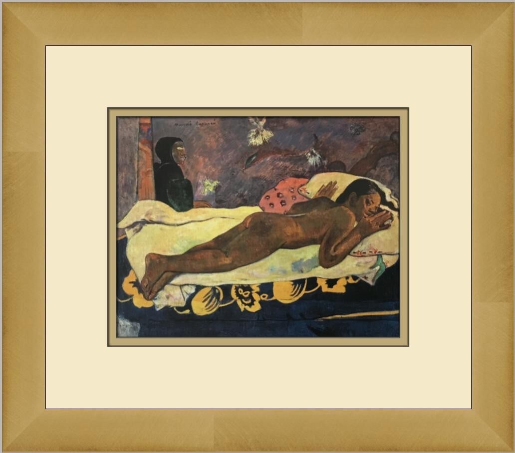 Paul Gauguin Sprit of the Dead Watching Custom Framed Print 12 x 14: Paul Gauguin Sprit of the Dead Watching Custom Framed Print 12 x 14 This custom framed print features Paul Gauguin's iconic artwork "Spirit of the Dead Watching." The print is presented in a medium si