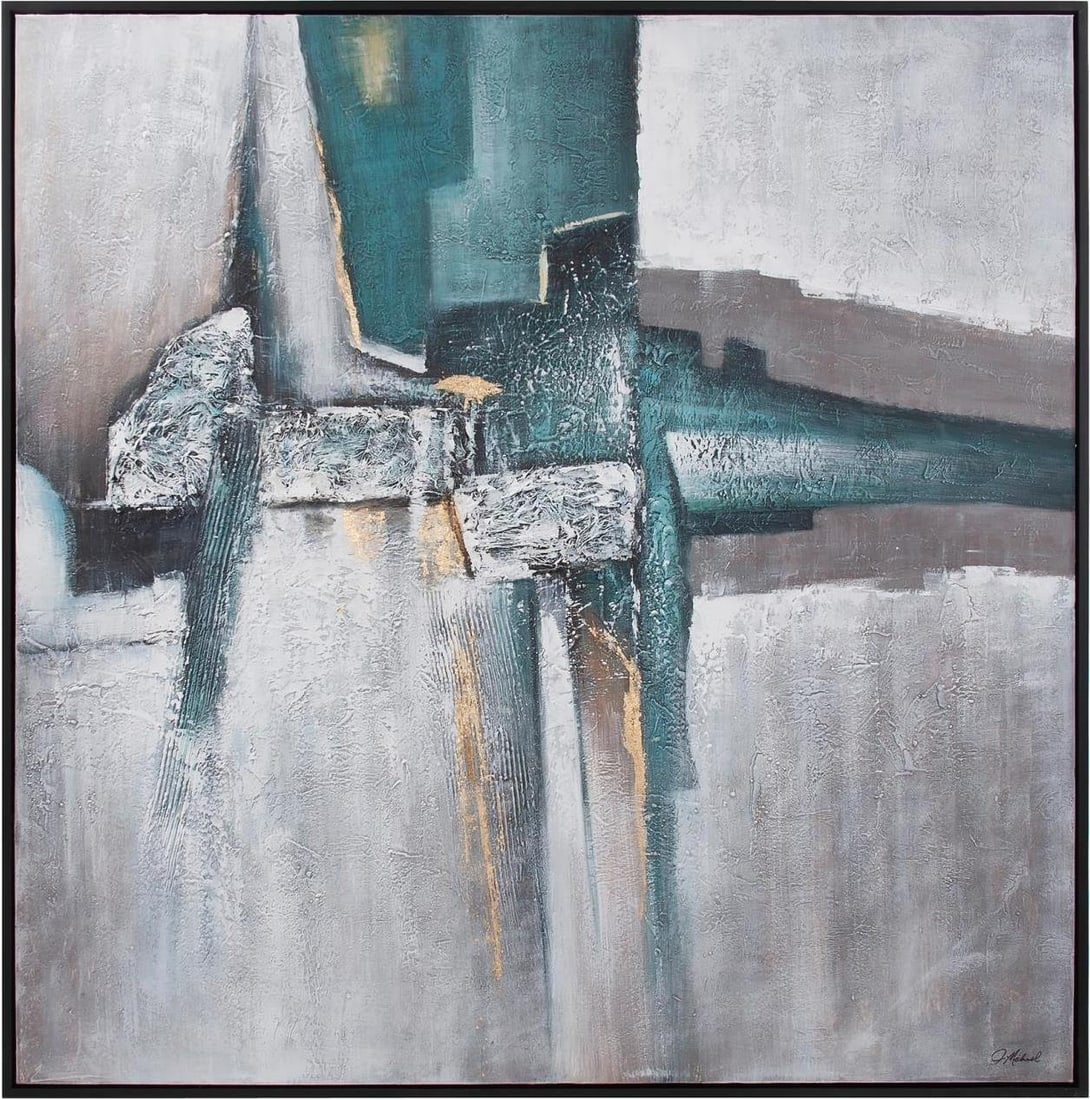 Howard Elliott Square Canvas Art in Gray Teal 61.75 Inches: Howard Elliott Square Canvas Art in Gray Teal 61.75 Inches Transform your space with this stunning modern canvas art featuring a sophisticated palette of gray and teal. Hand-finished for quality, this