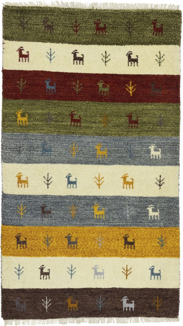 Handmade Wool Gabbeh Tribal Area Rug 3X5 ft Modern Multicolored: Handmade Wool Gabbeh Tribal Area Rug 3X5 ft Modern Multicolored Enhance your space with this stunning Handmade 3X5 ft Modern Multicolored Gabbeh Tribal Area Rug. Crafted from plush wool, this hand-kno