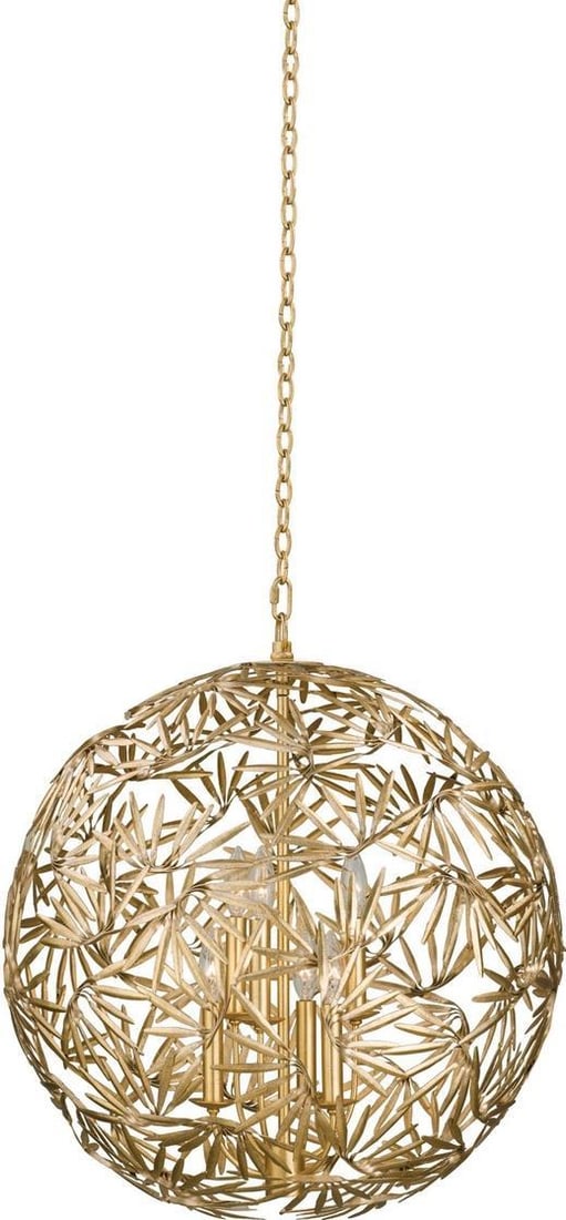 Kalco Jardin Pendant Organic Modern Oxidized Gold Leaf 6 Bulb: Kalco Jardin Pendant Organic Modern Oxidized Gold Leaf 6 Bulb Illuminate your space with the stunning Jardin Pendant, featuring an exquisite spherical leaf pattern. Crafted from a blend of brass, glas