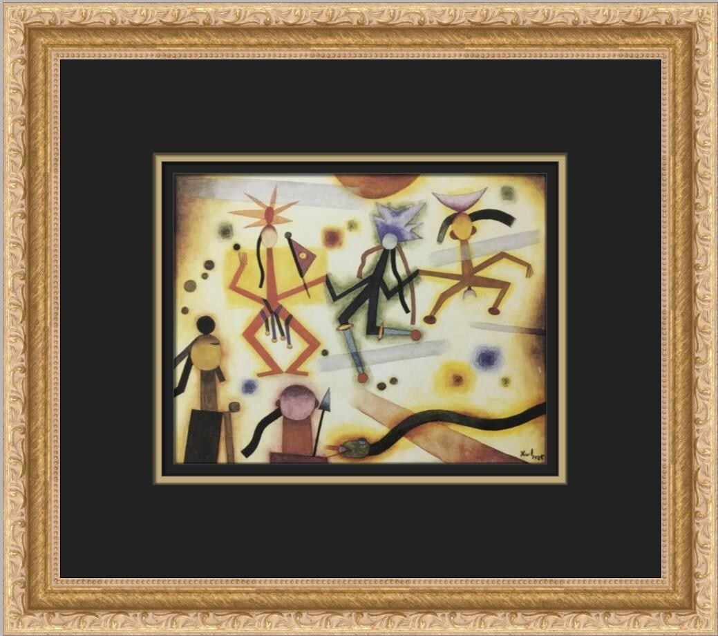 Xul Solar Saint Dance Custom Framed Surrealist Art Print 12 x 14: Xul Solar Saint Dance Custom Framed Surrealist Art Print 12 x 14 This custom framed print titled "Saint Dance" by the renowned artist Xul Solar showcases a captivating surrealist theme. Produced in 19