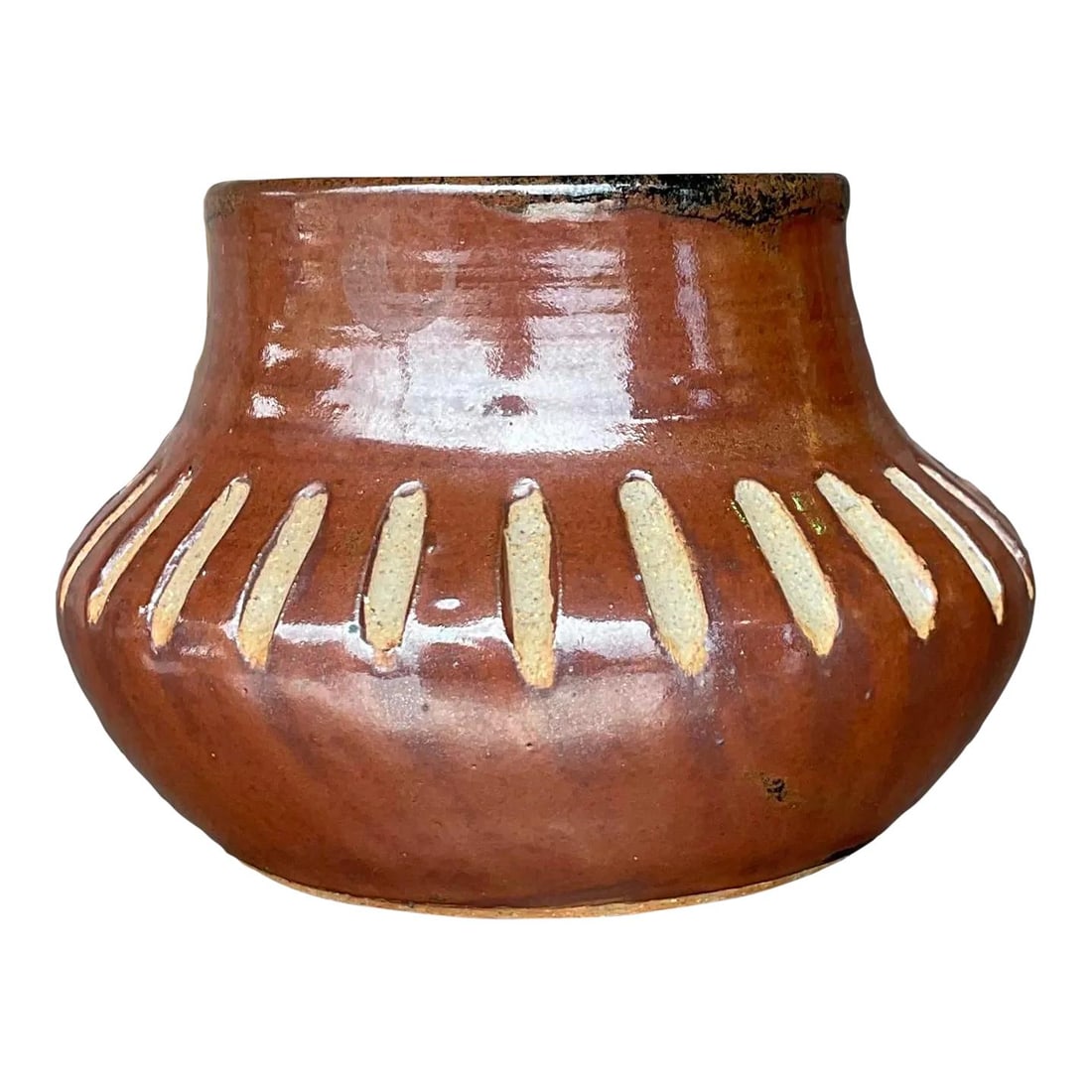 Vintage Boho Notched Pottery Vase Artistic Home Decor (1 of 5)