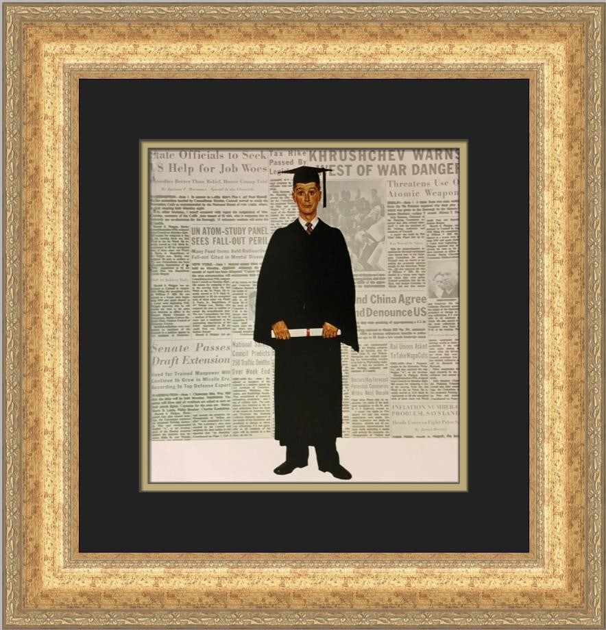 Norman Rockwell The Graduate Custom Framed Lithograph Art Print 1979: Norman Rockwell The Graduate Custom Framed Lithograph Art Print 1979 Presenting a stunning custom framed print of Norman Rockwell's "The Graduate," showcasing the artist's renowned photorealism style.