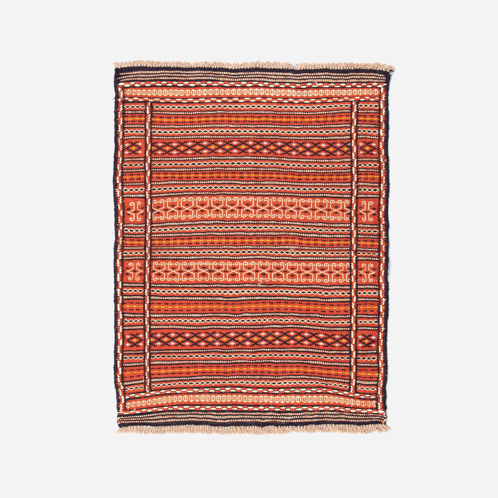 Authentic Kocan Handmade Wool Kilim Rug 27.6 x 39.4: Authentic Kocan Handmade Wool Kilim Rug 27.6 x 39.4 This Authentic Handmade Kocan Kilim is crafted from high-quality wool on wool, showcasing traditional craftsmanship. The piece features a stunning d