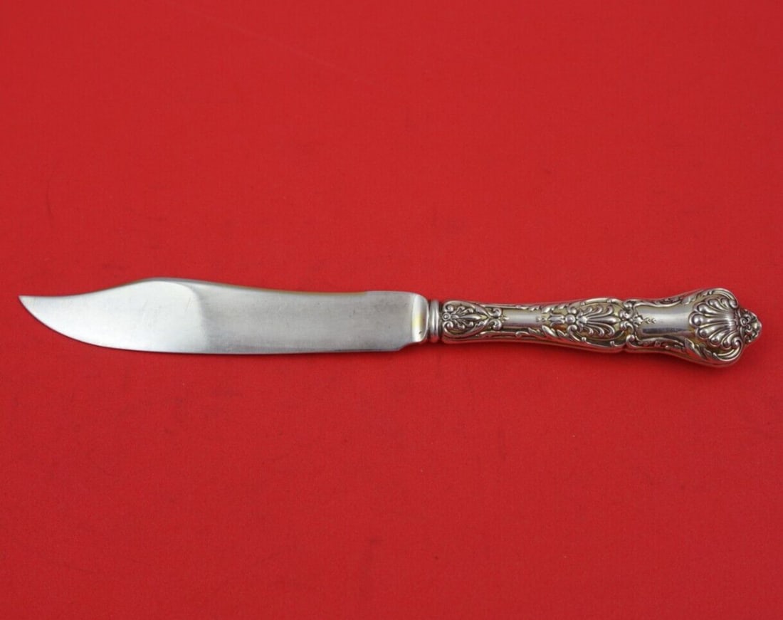 Gorham King George Sterling Silver Fish Knife 7 5/8 Inch: Gorham King George Sterling Silver Fish Knife 7 5/8 Inch This exquisite fish knife features the elegant King George pattern by Gorham, crafted from all sterling silver. Measuring 7 5/8 inches in lengt