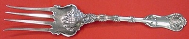 Whiting Imperial Queen Sterling Silver Beef Fork 6 3/4" Splayed Tines: Whiting Imperial Queen Sterling Silver Beef Fork 6 3/4" Splayed Tines This exquisite Imperial Queen serving fork by Whiting features a stunning design with splayed tines. Crafted from sterling silver,
