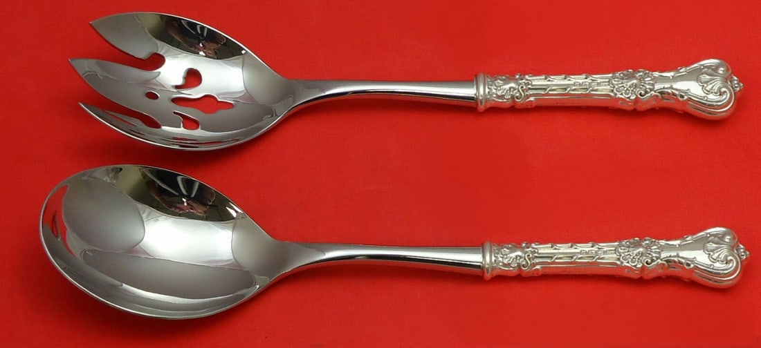 Whiting King Edward Sterling Silver Salad Serving Set 2pc Hollow Handle: Whiting King Edward Sterling Silver Salad Serving Set 2pc Hollow Handle Elevate your dining experience with this exquisite King Edward salad serving set by Whiting. Crafted from high-quality sterling