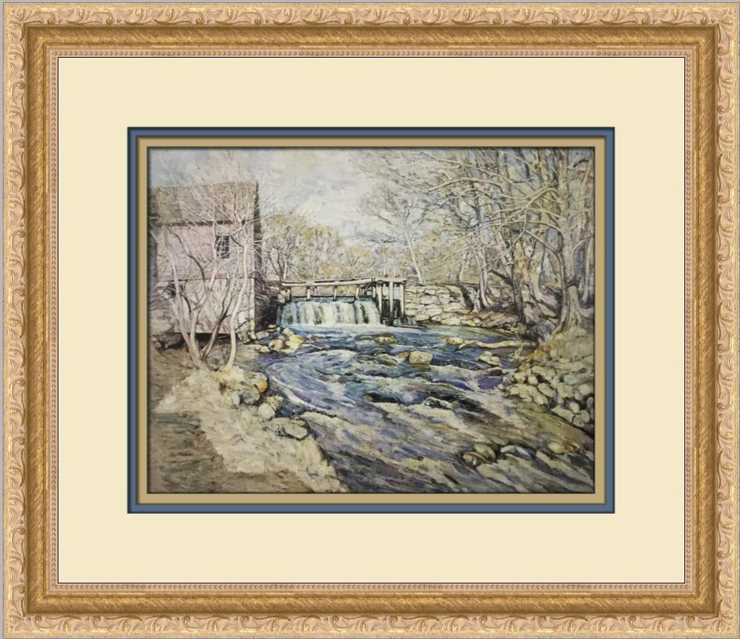 Edward Brook Bradbury's Mill Custom Framed Impressionist Print: Edward Brook Bradbury's Mill Custom Framed Impressionist Print This stunning custom framed print titled "Bradbury's Mill" by artist Edward Brook showcases a beautiful landscape scene, expertly produce