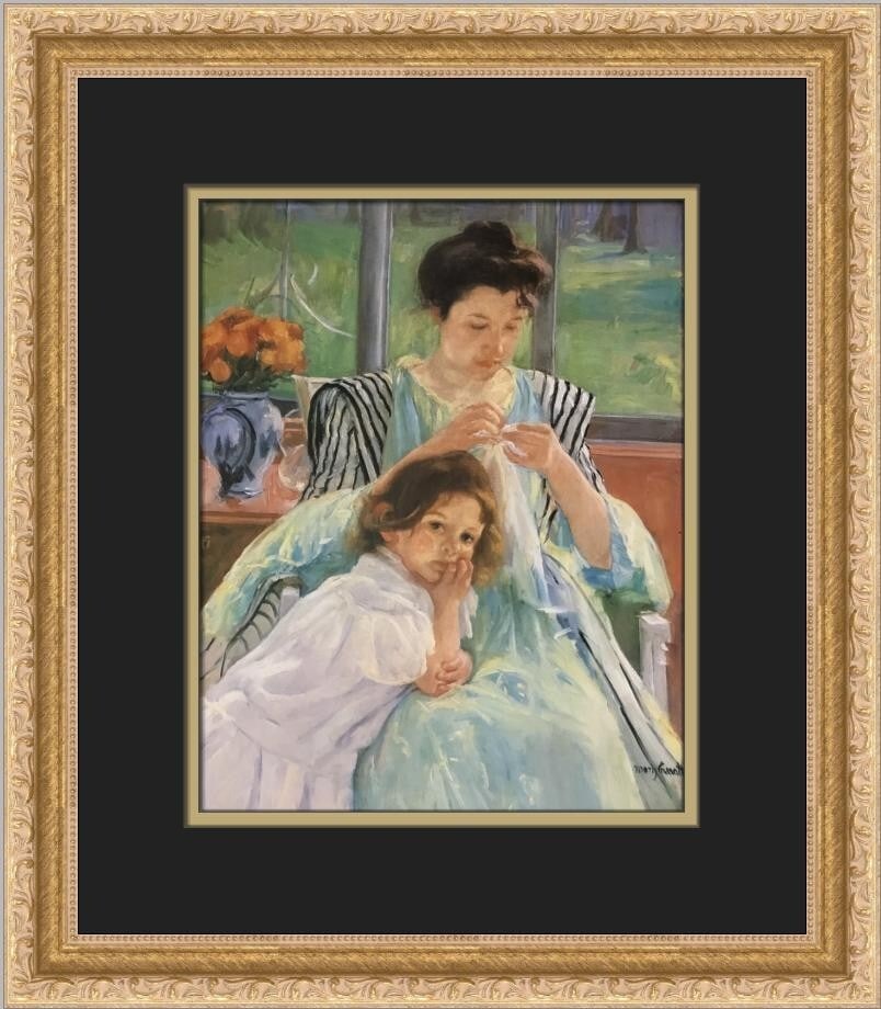 Mary Cassatt A Young Mother Sewing Custom Framed Print 16x14 Impressionism Art: Mary Cassatt A Young Mother Sewing Custom Framed Print 16x14 Impressionism Art This exquisite custom framed print titled "A Young Mother Sewing" by renowned artist Mary Cassatt captures the essence of