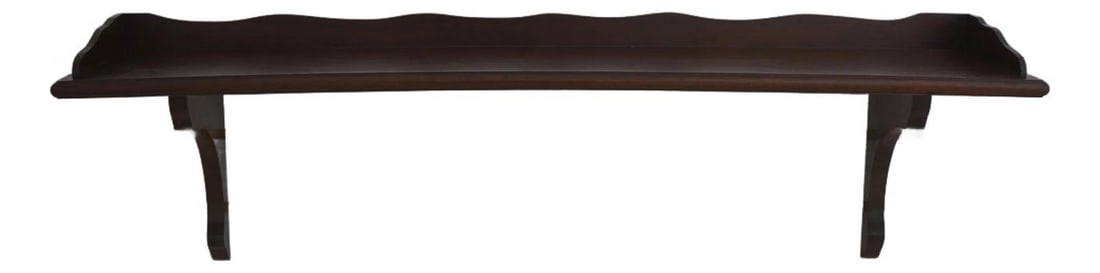 Vintage Mahogany Country Style Hanging Shelf with Wood Gallery: Vintage Mahogany Country Style Hanging Shelf with Wood Gallery This vintage mahogany hanging shelf features a charming country style with a wood gallery surround, showcasing high-quality construction.