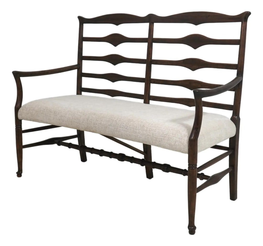Country Style Distressed Wood Double Back Settee Bench by Jonathan Charles: Country Style Distressed Wood Double Back Settee Bench by Jonathan Charles This country-style double back settee bench features a factory-distressed finish and high-quality wood construction. With a l