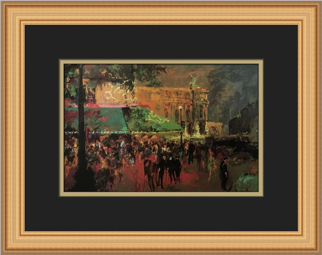 LeRoy Neiman Cafe De La Paix Custom Framed Print 1980: LeRoy Neiman Cafe De La Paix Custom Framed Print 1980 Introducing a stunning custom framed print titled "Cafe De La Paix" by renowned artist LeRoy Neiman. This medium-sized print measures 16 in. x 13