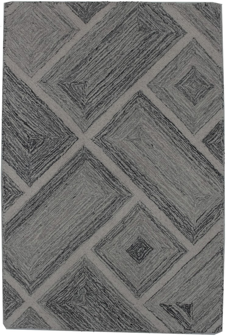 2x3 Wool Hand-Tufted Modern Abstract Charcoal Area Rug from India: 2x3 Wool Hand-Tufted Modern Abstract Charcoal Area Rug from India This hand-tufted area rug features a modern abstract design in charcoal grey and multicolored tones. Made from wool, it offers a mediu