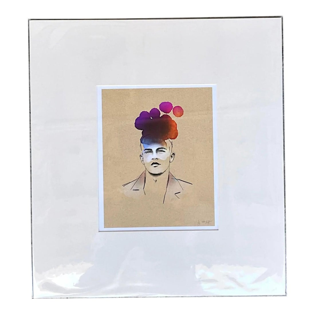 Hand Signed Contemporary Art Print Color Study of Male Figure: Hand Signed Contemporary Art Print Color Study of Male Figure This hand-signed original print features a contemporary color study of a man, showcasing bold, abstract splashes that blend vibrant hues w