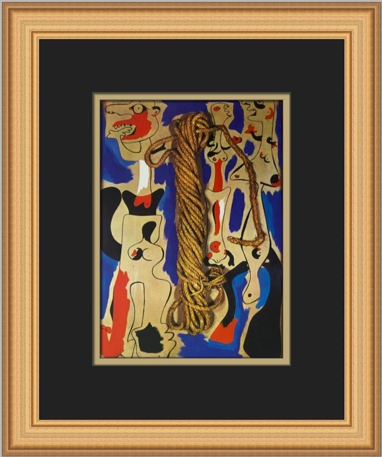 Joan Miro Rope and People I Custom Framed Print 14 x 12: Joan Miro Rope and People I Custom Framed Print 14 x 12 This exquisite custom framed print titled "Rope and People I" by renowned artist Joan Miro showcases a captivating blend of Abstract Expressioni