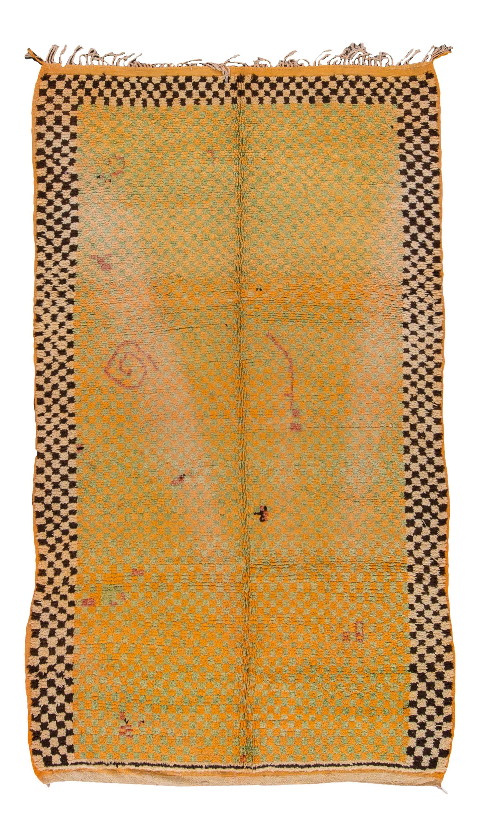 Mid-Century Moroccan Wool Rug Orange Geometric Design 5'5 x 9'4: Mid-Century Moroccan Wool Rug Orange Geometric Design 5'5 x 9'4 This stunning vintage Moroccan rug features a vibrant orange field adorned with multi-color accents in an intricate all-over geometric d