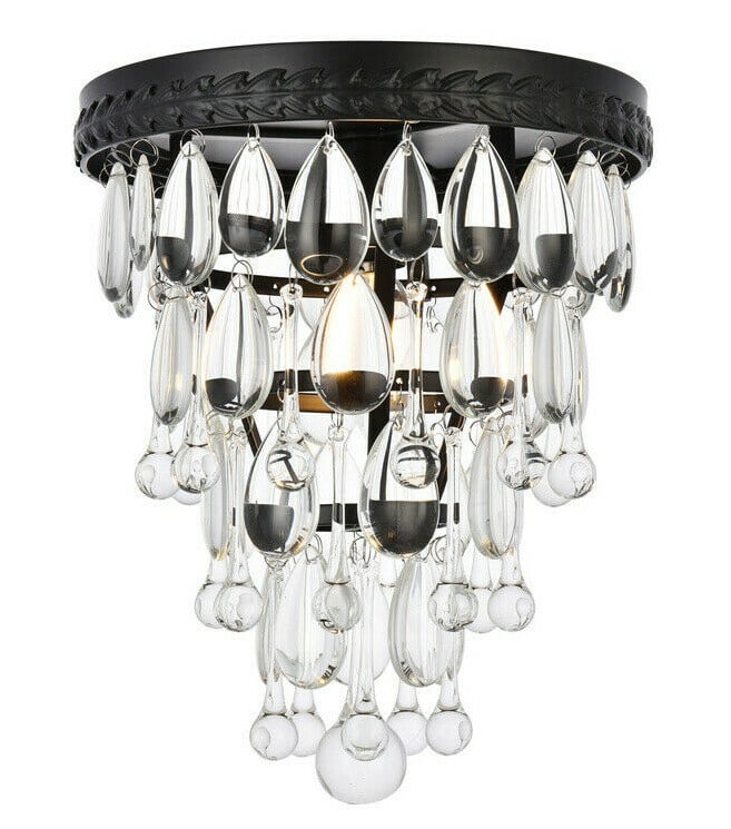 Nordic 12 inch Black and Clear Crystal Flush Mount Chandelier by Living District: Nordic 12 inch Black and Clear Crystal Flush Mount Chandelier by Living District This modern flush mount chandelier features a striking combination of black and clear finishes with crystal and glass a