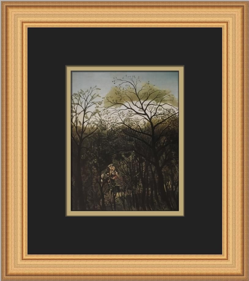 Henri Rousseau Rendezvous in the Forest Custom Framed Art Print 12 x 13: Henri Rousseau Rendezvous in the Forest Custom Framed Art Print 12 x 13 Enhance your art collection with this stunning custom framed print titled 'Rendezvous in the Forest' by Henri Rousseau. This pie