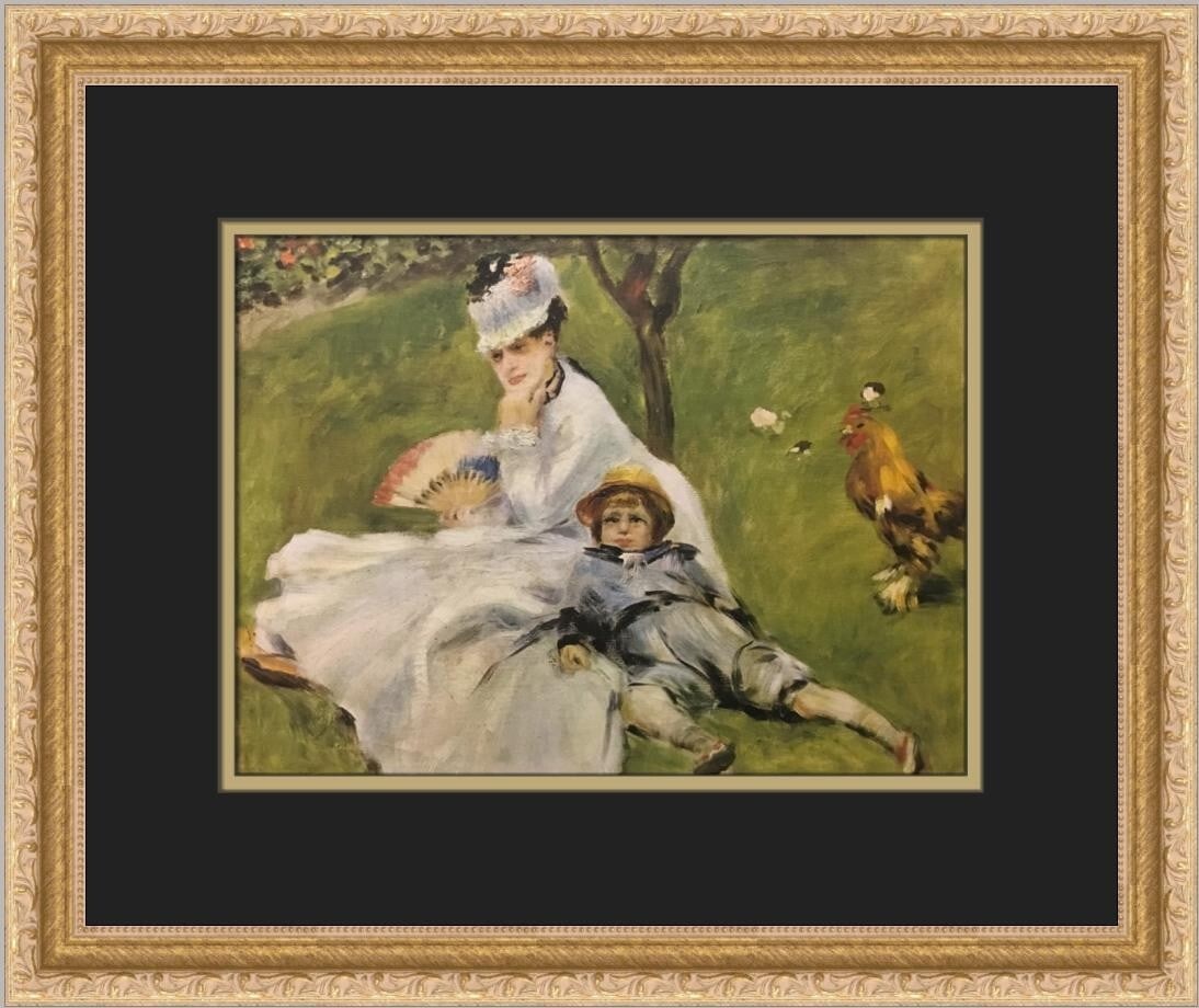 Pierre-Auguste Renoir Madame Monet and Son Framed Print 14x17: Pierre-Auguste Renoir Madame Monet and Son Framed Print 14x17 This beautiful reproduction print features Pierre-Auguste Renoir's renowned work "Madame Monet and her Son in the Garden," capturing an ic