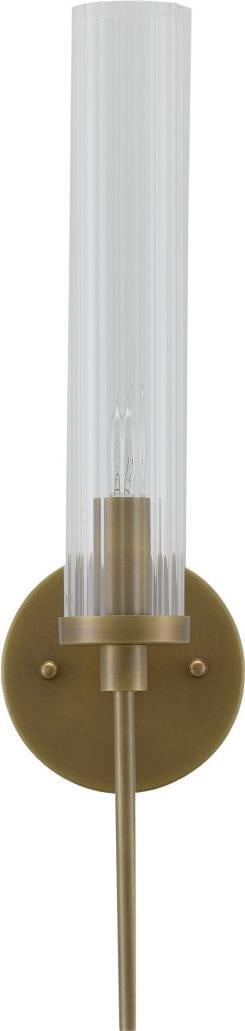 Currey Bellings Brass Wall Sconce with Striated Glass: Currey Bellings Brass Wall Sconce with Striated Glass This chic wall sconce combines antique brass with striated glass, offering a stylish addition to your lighting decor. Designed in a transitional s