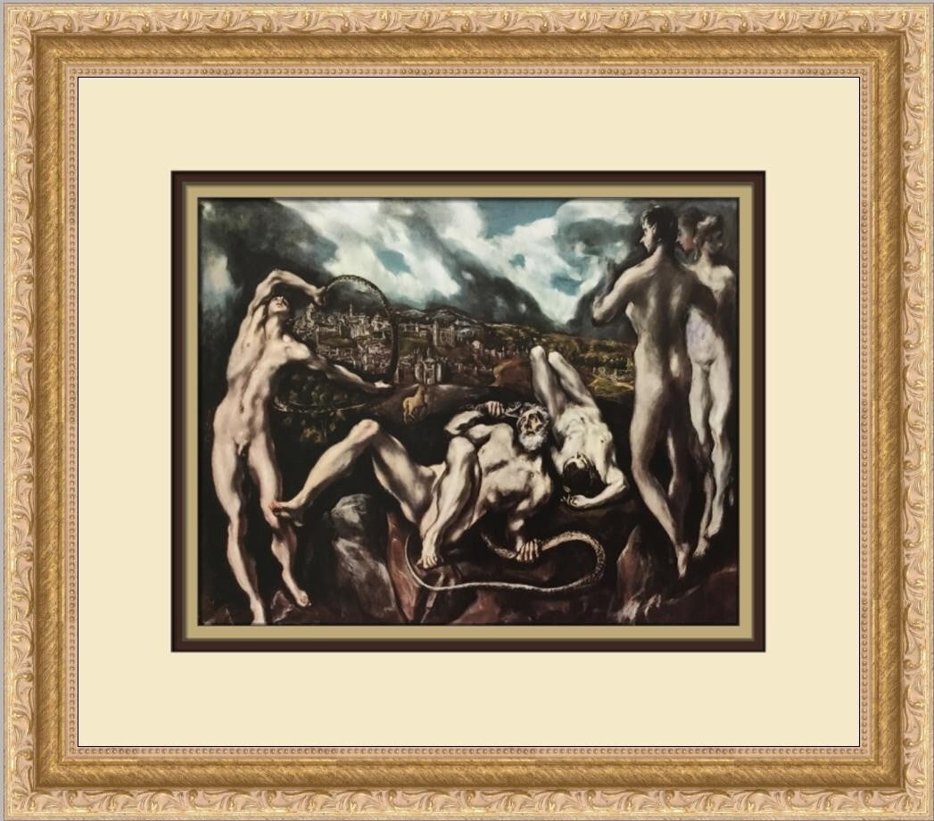 El Greco Laocoon Custom Framed Print 1982 Expressionism Art: El Greco Laocoon Custom Framed Print 1982 Expressionism Art Enhance your art collection with this exquisite custom framed print titled 'Laocoon' by the renowned artist El Greco. Measuring 15 in. in le