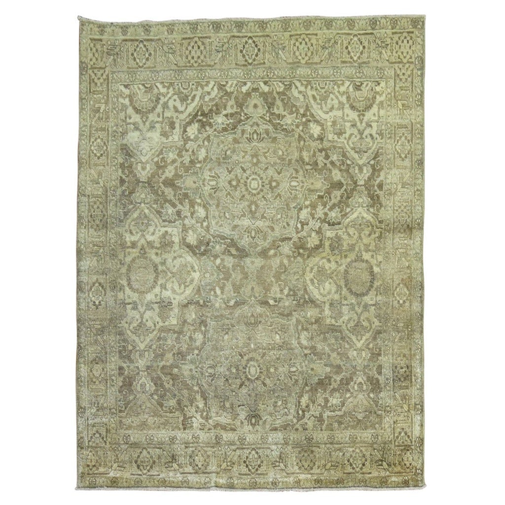 Antique Persian Tabriz Rug Zabihi Collection 48 x 64 Wool Hand-Woven: Antique Persian Tabriz Rug Zabihi Collection 48 x 64 Wool Hand-Woven Experience the elegance of this early 20th century Persian Tabriz rug, featuring a stunning blend of gold, khaki, and brown hues. H