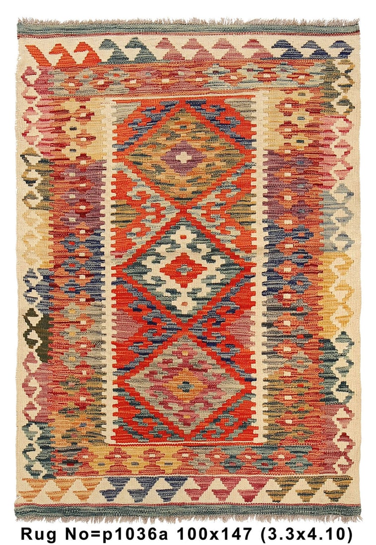 3.3 x 4.10 Wool Kilim Rug Handmade Vegetable Dye Tribal Design: 3.3 x 4.10 Wool Kilim Rug Handmade Vegetable Dye Tribal Design Free continental US Shipping Enhance your living space with the exquisite 3' x 5' Vegetable Dye Wool Handmade Kilim Rug. Meticulously cra