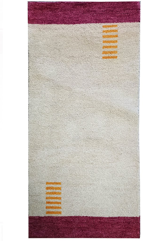 2.3 x 4.7 Beige Burgundy Hand-Knotted Gabbeh Area Rug: 2.3 x 4.7 Beige Burgundy Hand-Knotted Gabbeh Area Rug Free continental US Shipping Introducing the elegant 2' x 5' Beige Burgundy Modern Simple Gabbeh Rug, meticulously designed to enhance contemporar