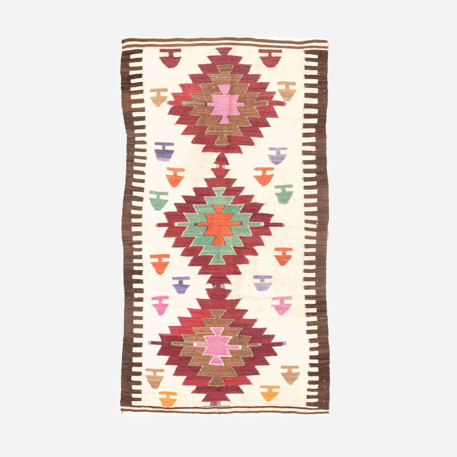 Authentic Handmade Anadol Kilim Wool Area Rug 34.6 x 64.6: Authentic Handmade Anadol Kilim Wool Area Rug 34.6 x 64.6 Discover the beauty of authentic handmade Anadol kilim, featuring a luxurious wool on wool construction. This exquisite piece showcases the ri