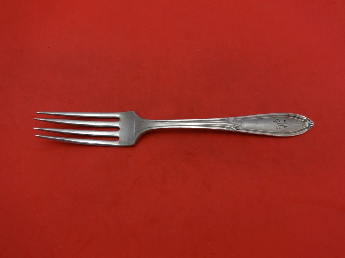 International Sterling Silver Rhapsody Old Fork 6 7/8 Inch Monogrammed: International Sterling Silver Rhapsody Old Fork 6 7/8 Inch Monogrammed This exquisite Rhapsody Old fork by International is a stunning piece of flatware crafted from sterling silver. Measuring 6 7/8 i