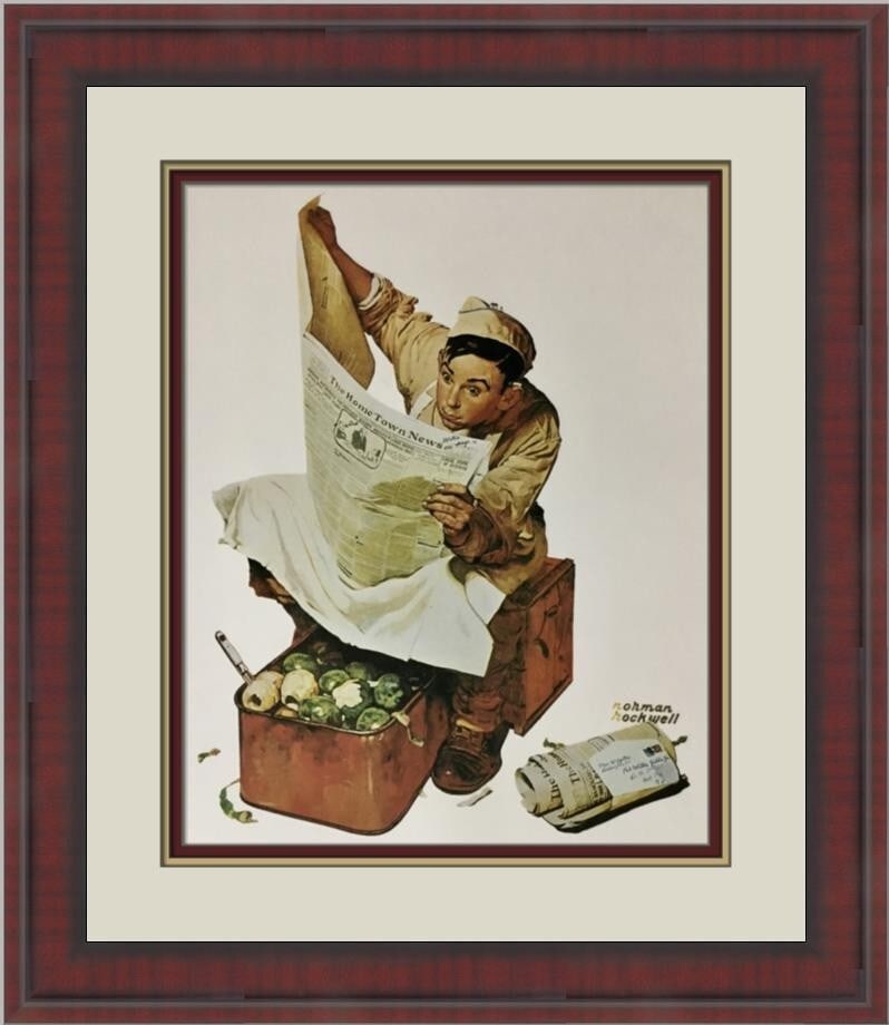 Norman Rockwell Hometown News 1979 Custom Framed Print Americana: Norman Rockwell Hometown News 1979 Custom Framed Print Americana This stunning piece titled "Hometown News" by renowned artist Norman Rockwell captures the essence of Americana through its vibrant ima