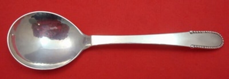 Georg Jensen Beaded Sterling Silver Sugar Spoon 5 3/4" Serving: Georg Jensen Beaded Sterling Silver Sugar Spoon 5 3/4" Serving Presenting a stunning Beaded Sterling Silver Sugar Spoon by Georg Jensen, measuring 5 3/4". This exquisite serving spoon features the ele