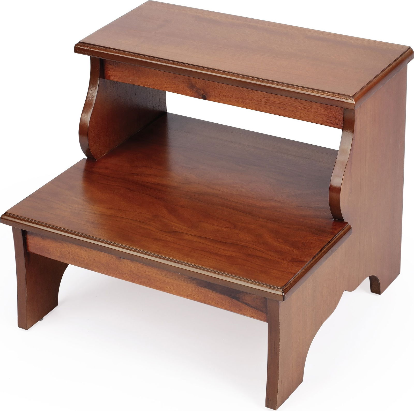 Butler Cherry Veneer Step Stool English Style Olive Ash Brown: Butler Cherry Veneer Step Stool English Style Olive Ash Brown This elegantly crafted cherry veneer step stool showcases a vintage-inspired design that fits seamlessly into any traditional setting.